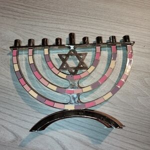 Chrome & Enamel Pastel Colorblock Hanukkah Menorah Isreal Star of David Judaism